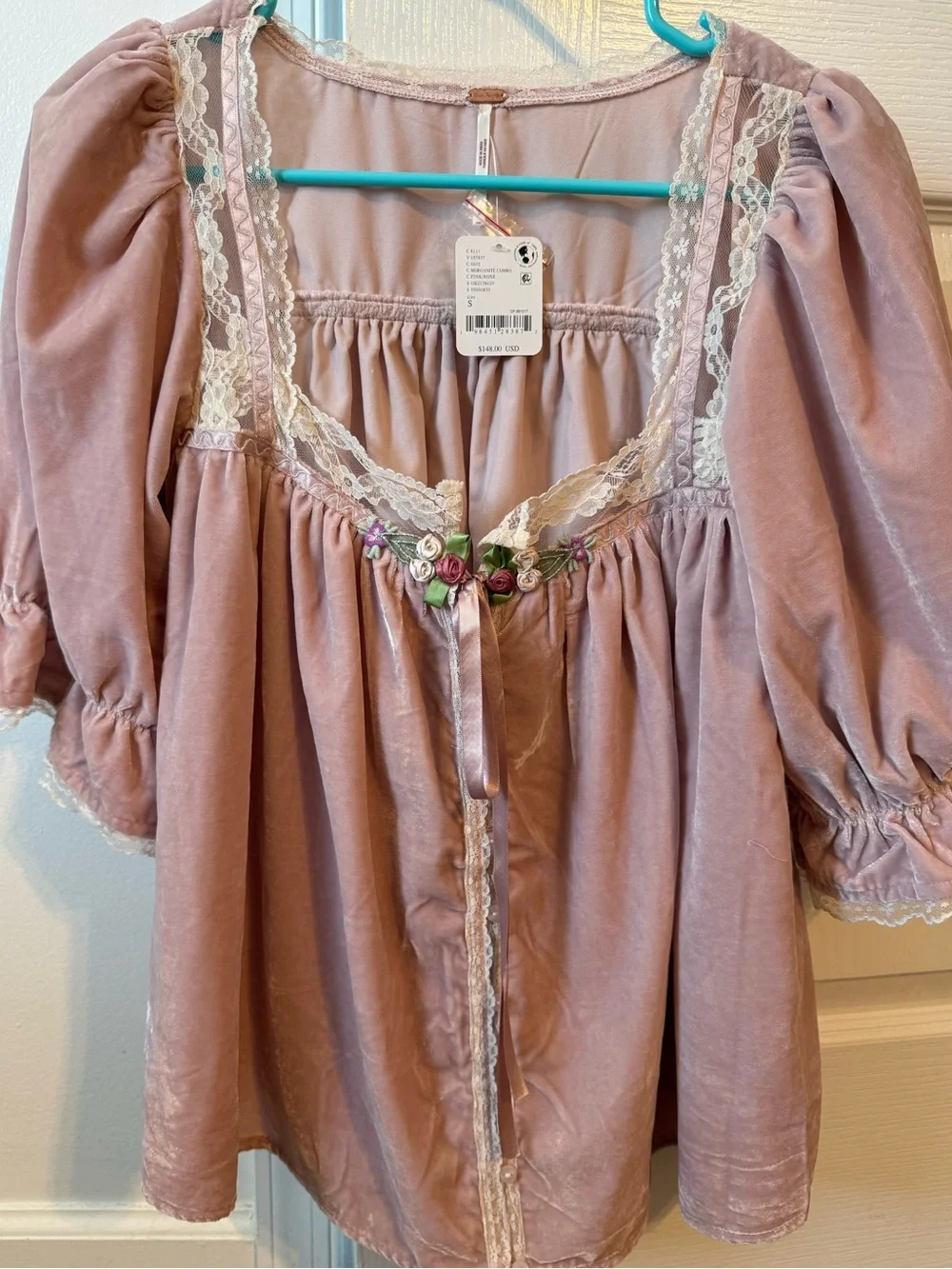 Free people Sz small nwt pink velvety blouse - Picture 2 of 7